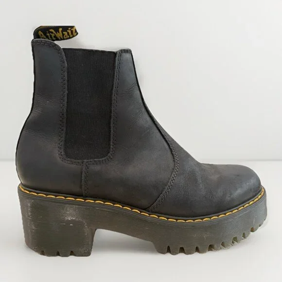 Dr. Martens Docs Rometty Wyoming Black Platform Chelsea Ankle Boots Leather Sz 9 - Picture 3 of 8